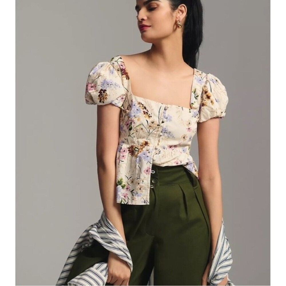 by Anthropologie Floral Corset Smocked Back Size Medium